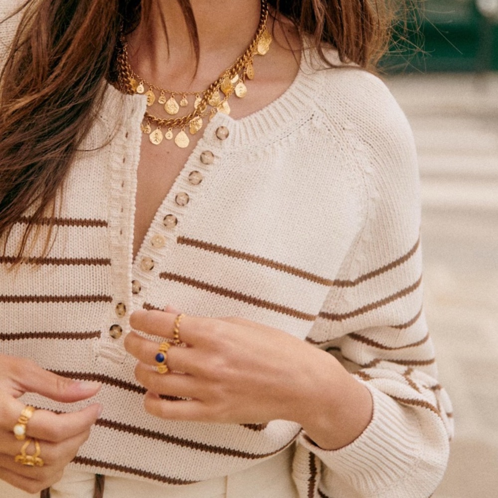 Sezane Cream and Brown Striped leontine Sweater